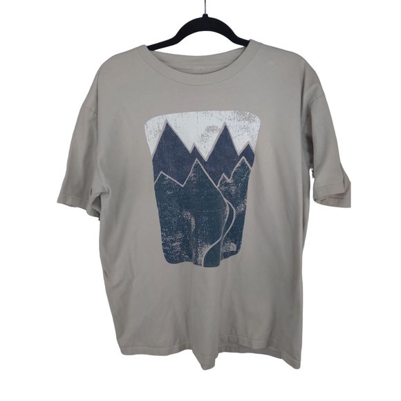 The North Face Large Mountain Scene Distressed Beige T Shirt Large READ - Picture 1 of 13